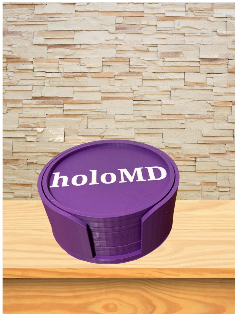 Four purple coasters in a matching holder